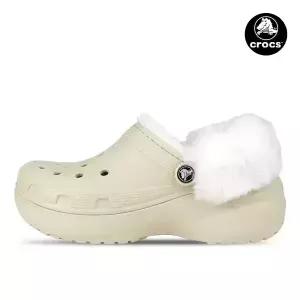 크록스 클래식 플랫폼 라인드 퍼즈 스트랩 클로그 겨울 방한 털슬리퍼 212854-2Y2