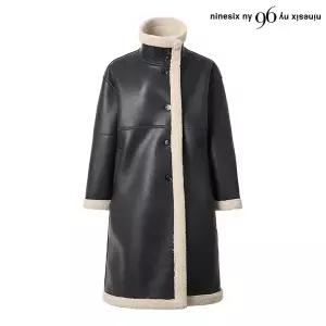 양털 배색 레더 무스탕 코트 (NO4JH016L0)