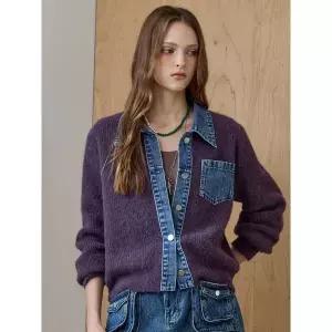 [마쟈]워싱 데님 카라 포켓 니트 가디건_P408730739