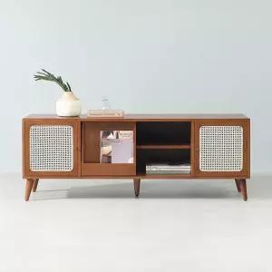 레보네 라탄 원목 슬라이딩 거실장 1500