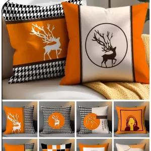 주황색 등받이 쿠션 의자 쇼파 소파 오렌지 쿠션 H 40x40 격자