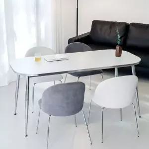 헤일리 W1600 4인용 화이트 실버 식탁의자 세트 패브릭 벨벳 모아체어