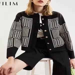 [귈림](귈림)   스퀘어 하운드투스체크 니트 가디건 자켓 (GAFKN061P)