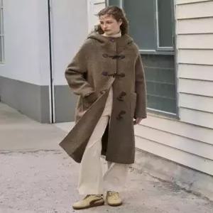 드로우핏 drawfitwomen 알파카 부클 더플 후드 코트 BROWN