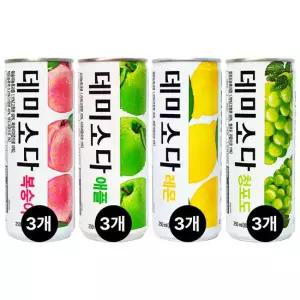 데미소다 4종 3캔씩 250ml x 12캔 레몬 애플 복숭아 청포도