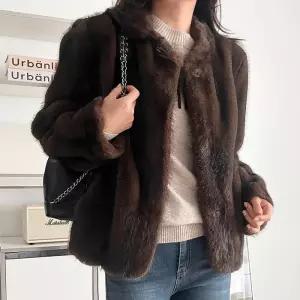 여자 후크 겨울 연말룩 인조밍크 물결 퍼 자켓