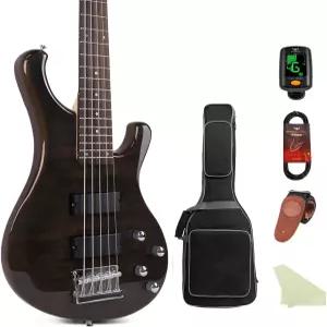 불스타 일렉트릭 베이스 기타 5현 풀사이즈 스탠다드 초보자 키트 긱백 스트랩 및 케이블 픽 포함