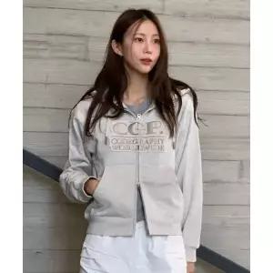 매장정품 코드그라피 CGP (우먼) 스퀘어 로고 데미지 후드 집업_오트밀 CBEWWTC021OT 497324