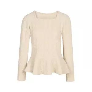 [JJ지고트](대전신세계)케이블짜임 소프트 벨벳 플레어 블라우스 GRCN0BL311