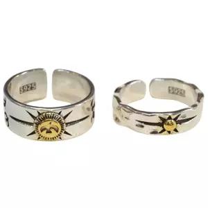 SEVENEBISU 실버 남자 반지 두꺼움 투박한 심플 링 멕시칸 쥬얼리 빈티지 액세서리(이글 태양세트)
