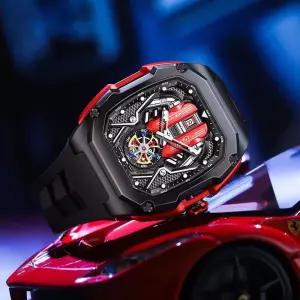 엔진 손목시계 남성용 기계식 방수 손목 시계 스포츠 블랙 모양 스틸 엔진시계