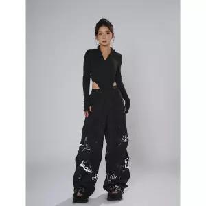 돌무대의상 루즈핏 블랙 공연 댄스복하의 오프숄더