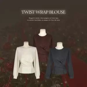 핫핑 [하객룩/허리잘록핏] 베이먼 커프스 꼬임 랩 긴팔 블라우스