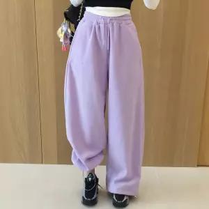 마카롱 레터링자수 양털 뽀글이 기모안감 밴딩 와이드 조거 겨울팬츠 (4color)