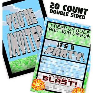 픽셀 파티 초대장 20개 봉투 양면 비디오 게임 트럭 용품 브라이트 20ct