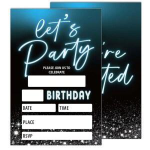 RPLCSPC 생일 초대장 4x6인치 블루와 블랙 20개 양면 충전 카드 및 남녀 파티용 봉투