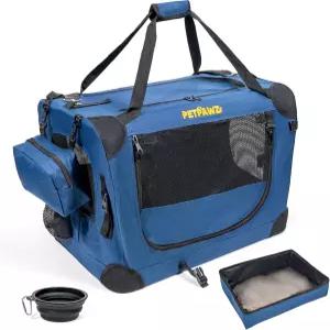 큰 고양이와 작은 개를 위한 펫포즈 미니 접이식 개 상자 부드러운 애완동물 캐리어 24x16x16 그릇 분리