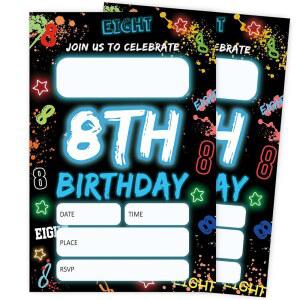 SDLSETW 를 위한 8번째 생일 파티 초대장 블루 글리터 그래피티 봉투가 있는 양면 20장 용품 장식 4x6 인치
