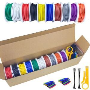 1개의 10가지 색상 16-18-20-22-24-26-28-30 게이지 실리콘 전선 22 AWG 연선 주석 도금 구리 후크업 와이