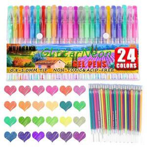 [미국배송] 후주가코 48팩 글리터 네온 젤 펜 24개의 리필이 포함된 컬러 성인용 컬러링북 드로잉 스크랩북 총알 저널링을 위한 잉크 사용량 40% 증가