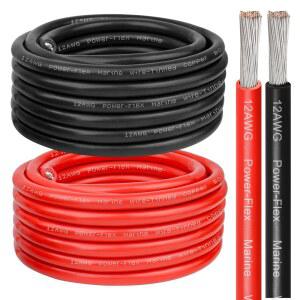 [미국배송] 12 게이지 해상 와이어 AWG 통조림 구리 전선 자동차 태양광 자동차 오디오 트레일러 캠핑카 및 배선용 보트 케이블(12 AWG 25FT 레드 + 블랙)