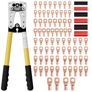 [미국배송] AWG 10-1/0용 배터리 케이블 러그 압착 도구 구리 와이어 78개와 접착식 열수축 튜브 110개를 사용하는 전기 케이블용 도구