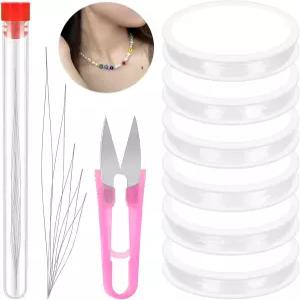 Keadic 12Pcs 클리어 롤 엘라스틱 스트링 모음 세트 비딩 니들과 커터 0.4 /0.5 /0.6 /0.7 /1MM 비드 팔찌