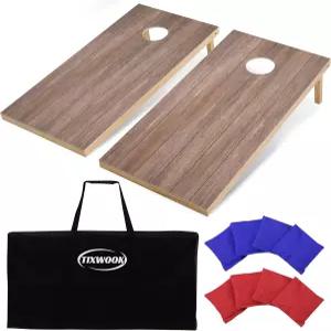 틱욱 콘홀 보드 세트 단단한 나무 8개의 빈백과 휴대용 가방 4 x 2 /3 ft 야외 프리미엄 토스 게임 및