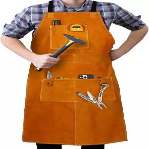 하우스러블 가죽 앞치마 용접 남성용 대장간 작업용 턱받이 내열성 용접기 기어 단조 목공 목재 금속 가공