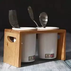 수납용 도자기 수저통 2구 물빠짐 소스통 주방 정리함 숟가락 꽂이 (WFJ4JIR)