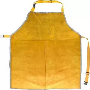 QWORK 가죽 용접 작업 앞치마 - 불꽃 및 스패터 방지 조절 가능한 하네스 용접공 대장장이에게 적합 블랙