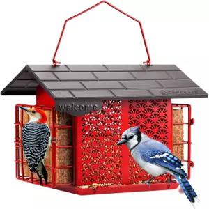 야외용 수트 버드 피더 더블 케이지 케이크가 있는 메탈 4.9파운드 대용량 청소 및 리필이 간편하며 야생