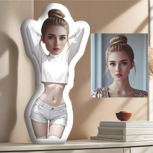 맞춤형 재미있는 베개, 미니 쿠션, 얼굴 매운 소녀 모양 독특한 선물