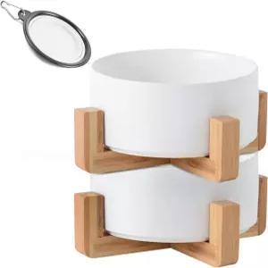 페티구잉 화이트 세라믹 고양이 개 그릇 세트 스탠드 소형 반려동물 사료 및 물 접시 미끄럼 방지 2개 -