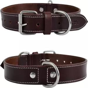 초대형견을 위한 DowgClub 가죽 도그 칼라 더블 D 링이 있는 브라운 정품 풀 그레인 헤비 듀티 조절 가능