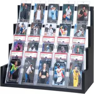 돈밀스 4티어 카드 디스플레이 스탠드 나무 트레이딩 테이블탑 농구 축구 게임 컬렉션을 위한 등급 야구