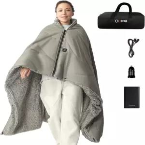 Ourea 12V 배터리 작동 20 000mAh 파워 뱅크 휴대용 온열 담요 야외 캠핑카 스타디움 여행용 홈 셰르파