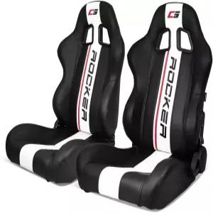 하이퍼 글로리 듀얼 슬라이더가 장착된 레이싱 시트 PU 가죽 리클라인 가능 버킷 블랙+화이트 스트라이프