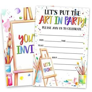 도기에이 아트 페인팅 생일 파티 초대장 남학생용 페인트 테마 카드 30장과 봉투 30장