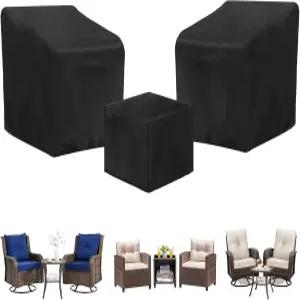 야외 베란다 파티오 정원 가구 커버 세트 3피스 420D 방수 원단 방풍 버클 스트랩이 있는 위커 라탄 의자