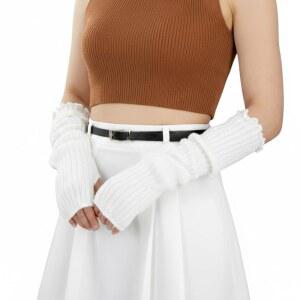 Z G 코튼 블렌드 암 워머 핑거리스 롱 슬리브 Y2K 고딕 펑크 힙합 니트 블랙 화이트 레귤러 사이즈