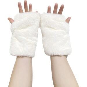 후사탑 플러시 인조 모피 팔 워머 손가락 없는 장갑과 구멍이 있는 푹 장갑
