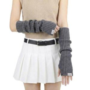 CIATBYYJ 암 워머 Y2K 롱 핑거리스 장갑 솔리드 그레이 가을 겨울 팔 소매 그룬지 액세서리 패션
