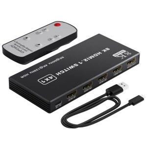 [미국배송] HDMI 스위치 4 IN 1 OUT 8K@60HZ 스플리터 및 리모컨 포트 스위처 셀렉터 박스 지원 3D CEC HDR HDCP2.3 PS5/4/3 XBOX TAILAIERA ROKU TV 파이어 스틱 블랙