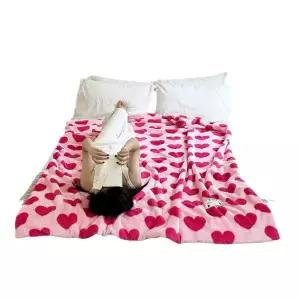 양털 극세사 대형 블랭킷 핑크 하트 부드러운 침대 담요 소파 겨울용