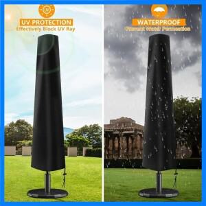 지퍼가 달린 전천후 방수 파티오 우산 커버 1개 - 내구성이 뛰어난 옥스포드 패브릭 검정색 실외 사용 - 눈