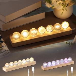 7PCS 3D 크리스탈 공 유리 행성 LED 밤 빛 나무 자료 레이저 새겨진 태양계 글로브 우주 특별한 수집