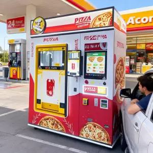 동전 결제와 대형 터치스크린이 있는 피자 자판기 빠르고 맛있는 셀프 서비스 피자를 위한 스마트 자동