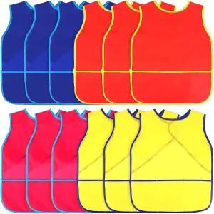 주니페 12개 용 아트 스모크 방수 페인트 앞치마 주머니가 있는 3~8세 민소매 공예 활동