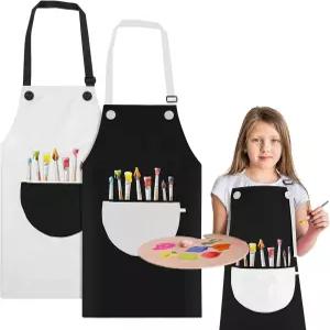 몰레인 2팩 앞치마 포켓이 있는 조절 가능한 방수 아트 페인팅을 위한 여아용 턱받이 요리 베이킹